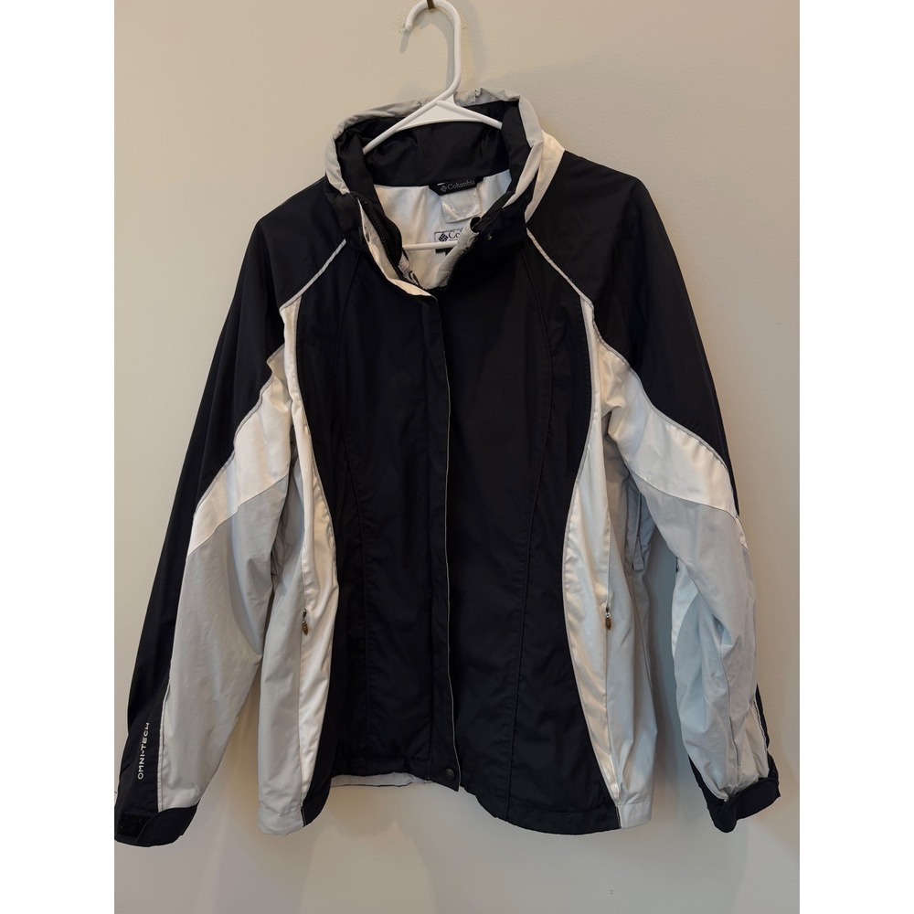 Columbia Omni-Tech Interchange Jacket Shell Womens Large Black White Grey Zip Up